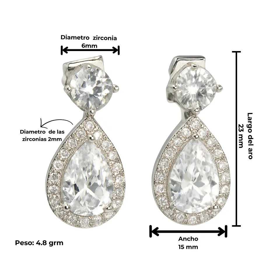 Aros largos sin perforacion Isabella elegantes zirconias 4