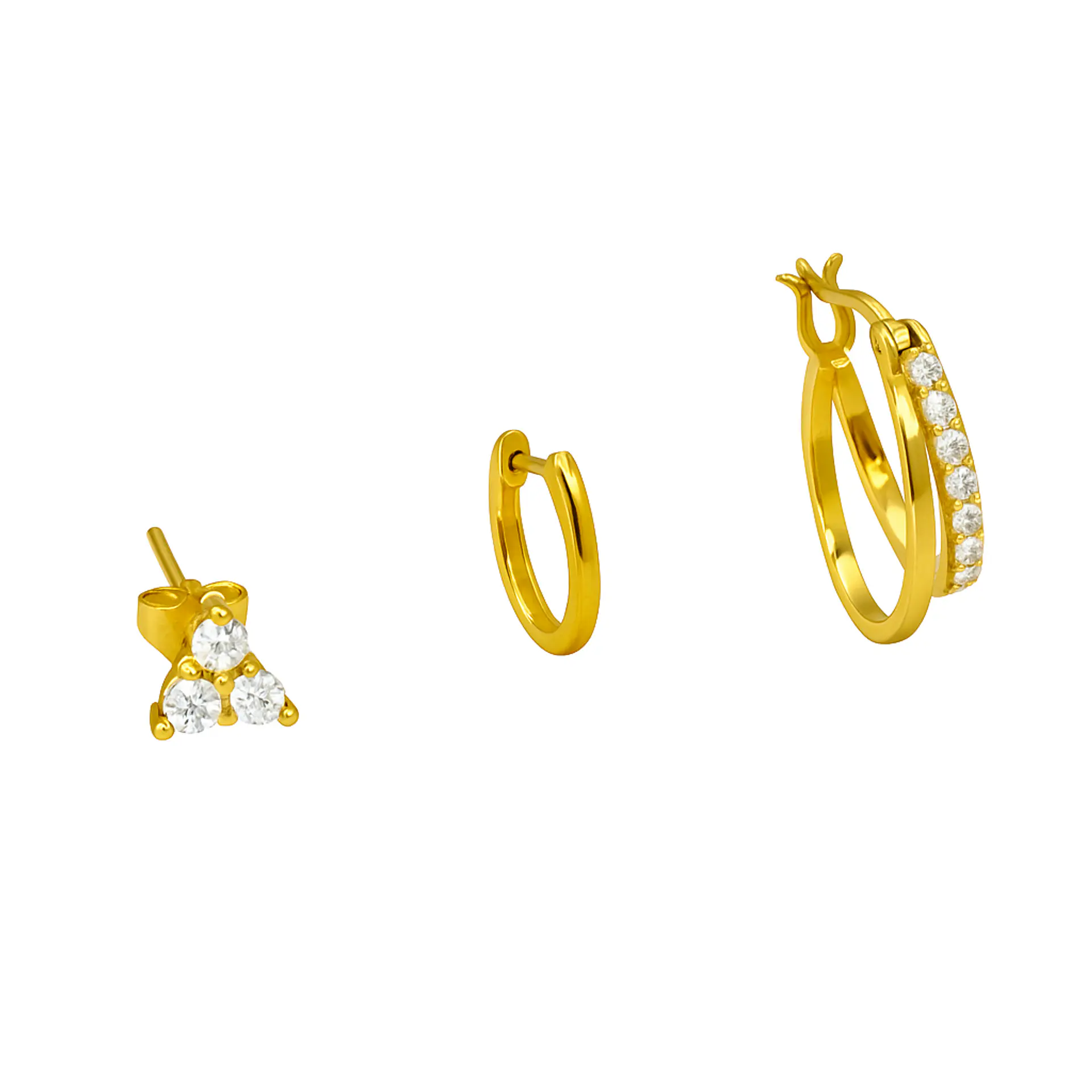 Pack de 3 aros argollas Lia plata 925 baño de oro 18k 1