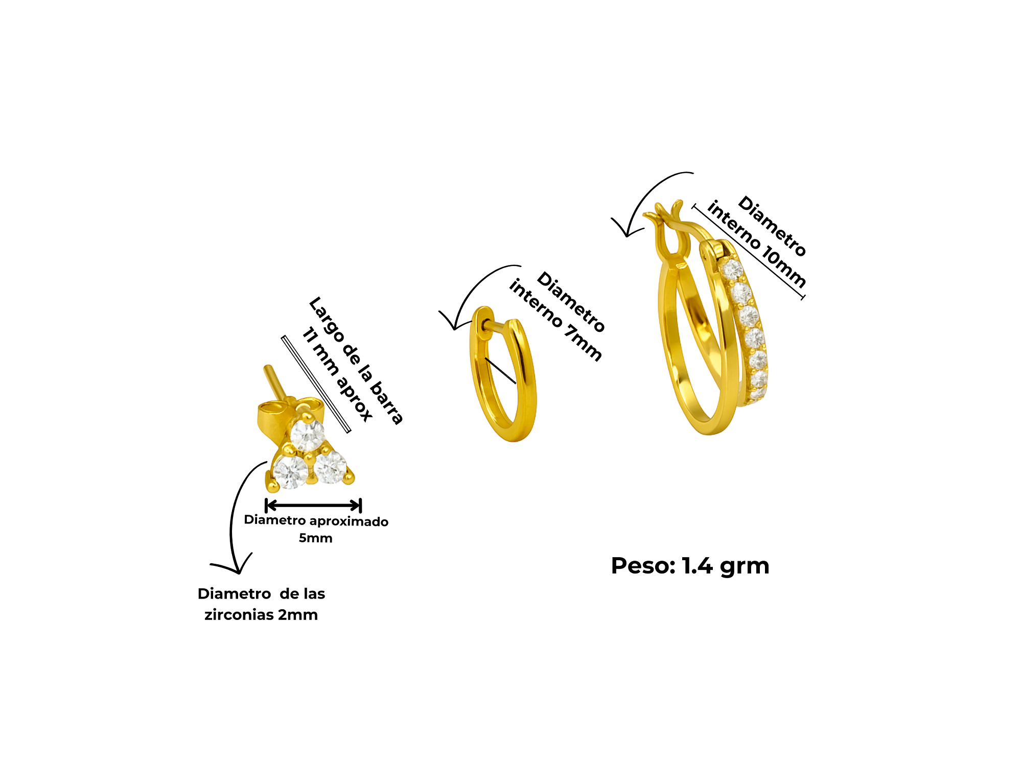 Pack de 3 aros Lia plata 925 baño de oro 18k 4