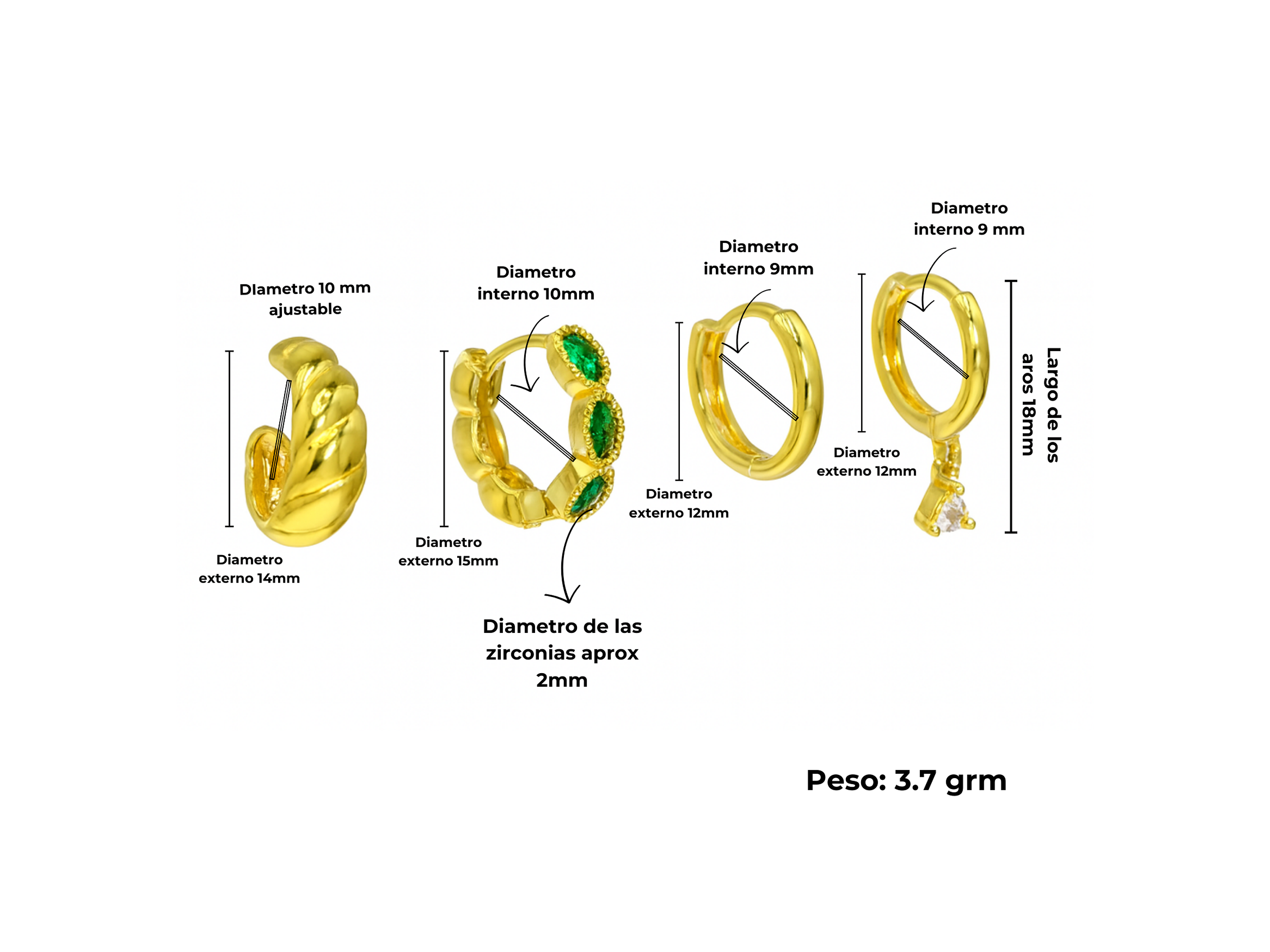 Pack de 4 aros Verona chapados en oro 18k 4