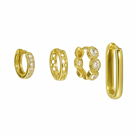 Pack de 4 argollas Gianna chapadas en oro 18k