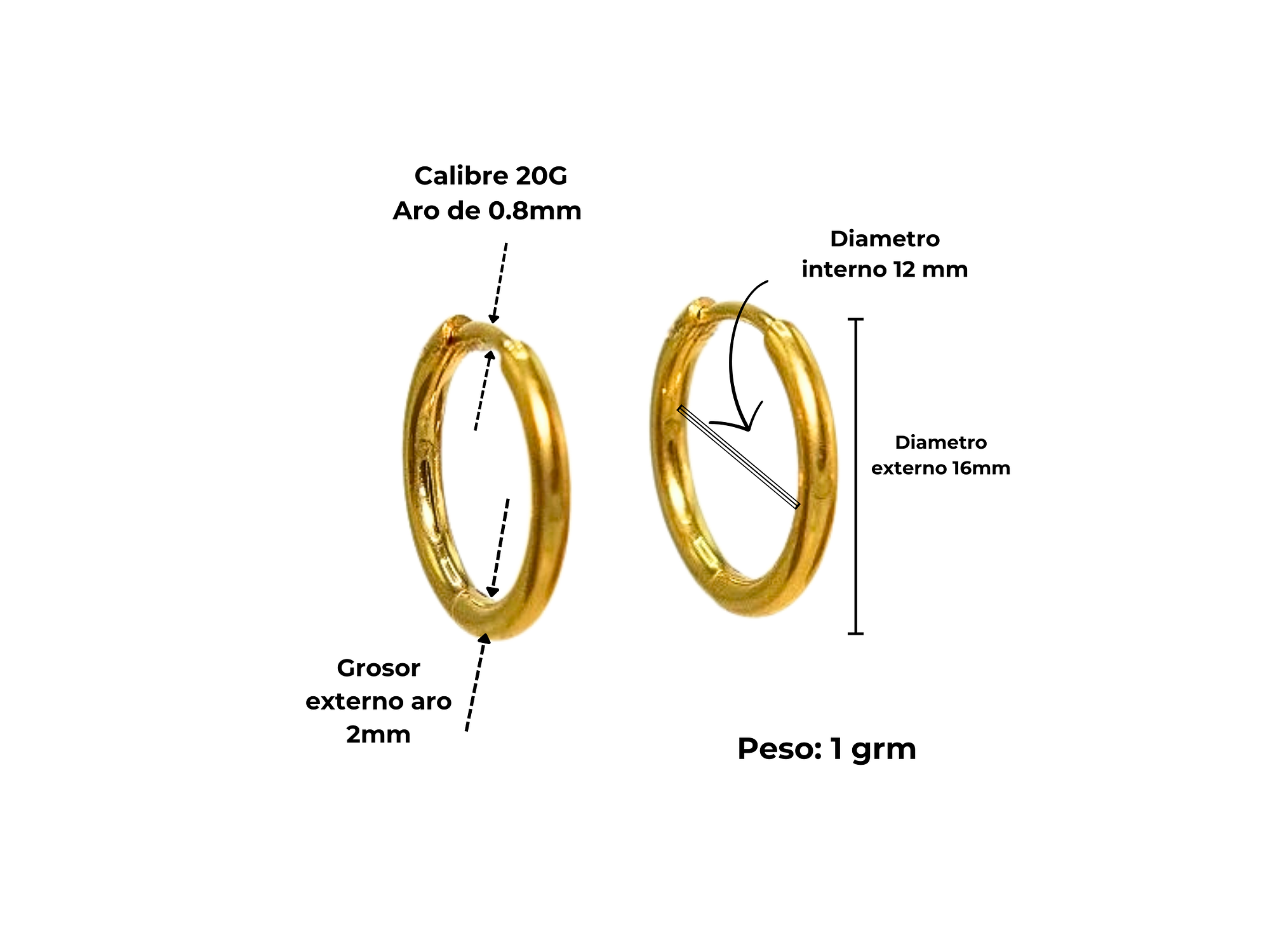 Argollas lisas Aura 12mm Titanio Astm F136 Chapado En Oro 18k 3