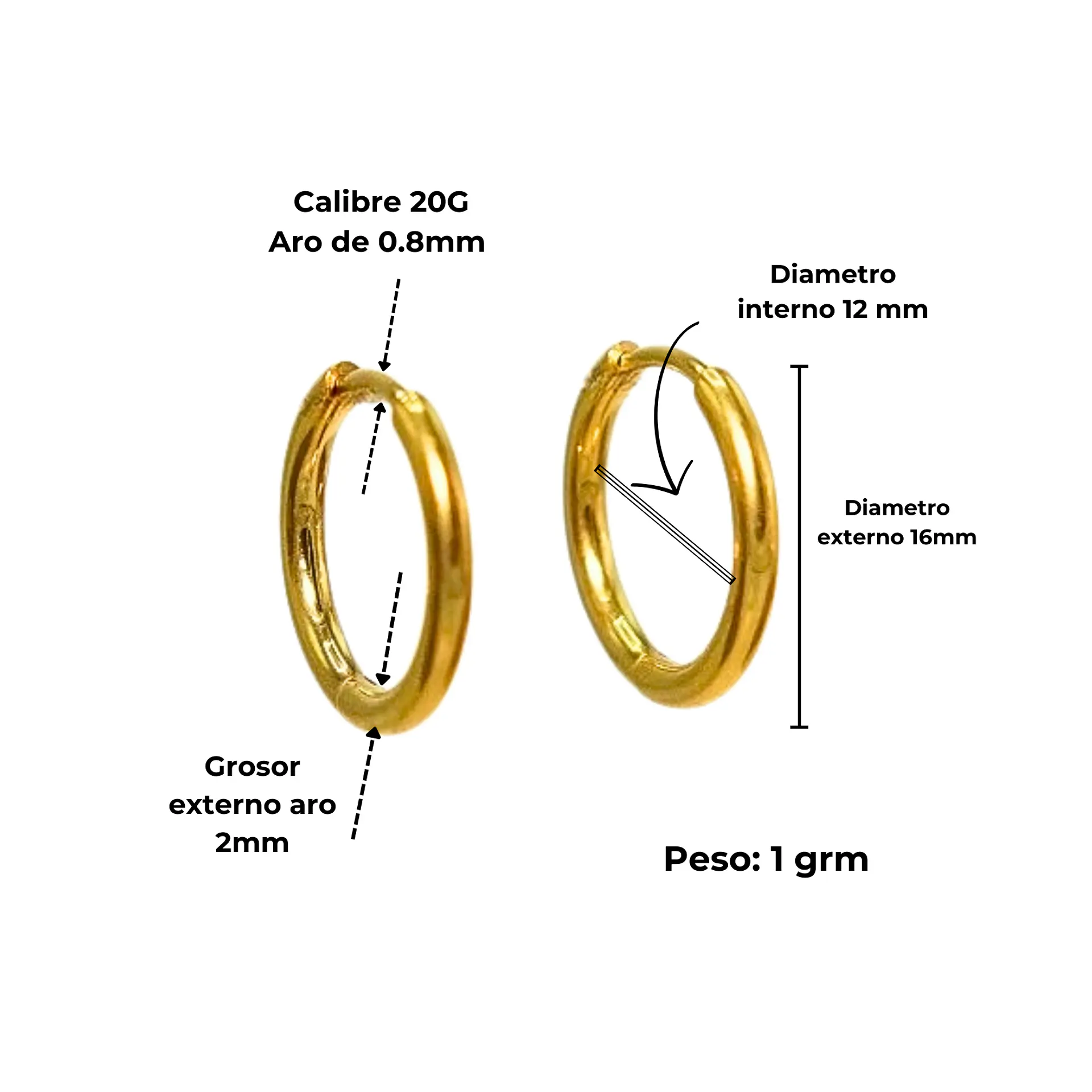 Argollas lisas Aura 12mm Titanio Astm F136 Chapado En Oro 18k 3