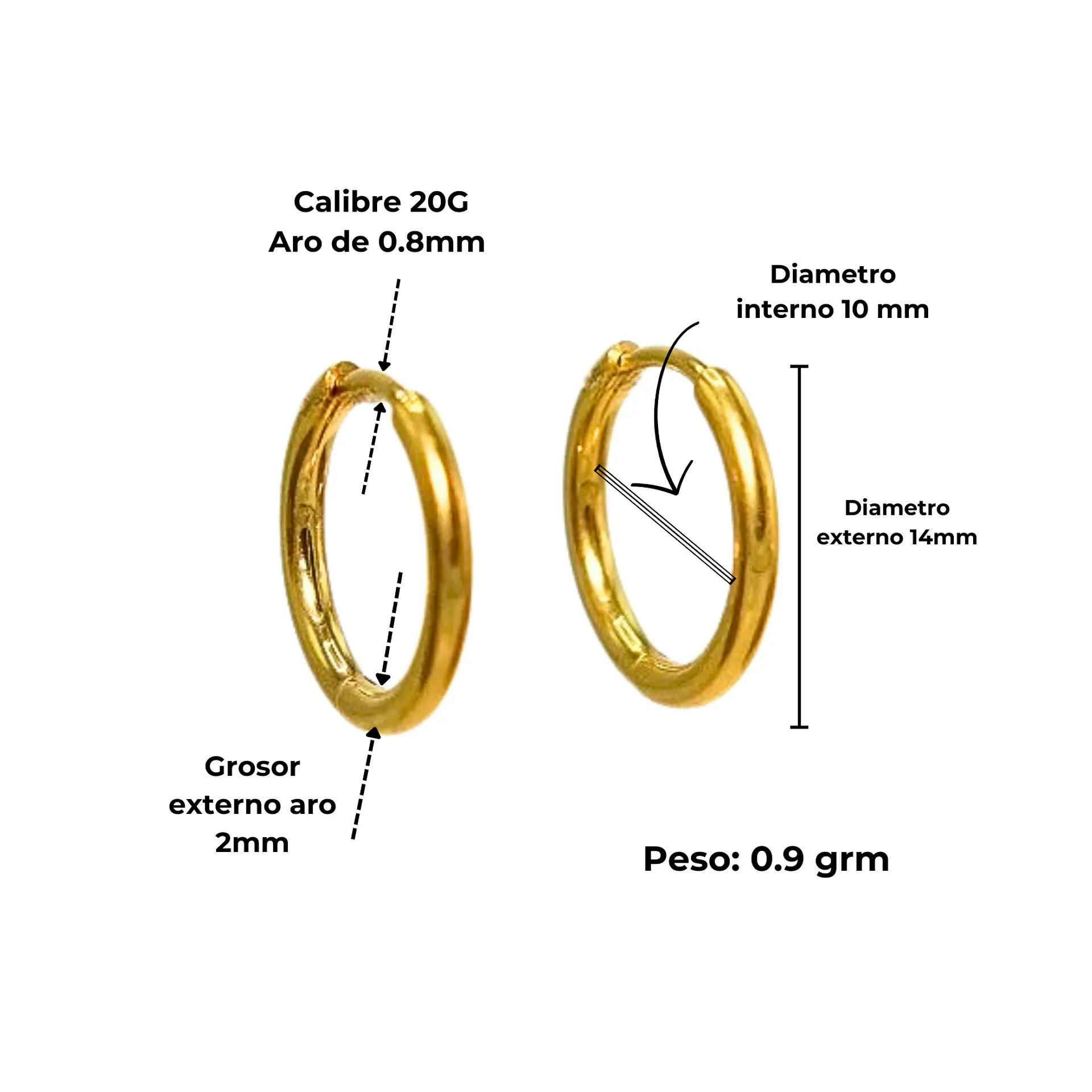 Argollas lisas Aura 10mm Titanio Astm F136 Chapado En Oro 18k 3