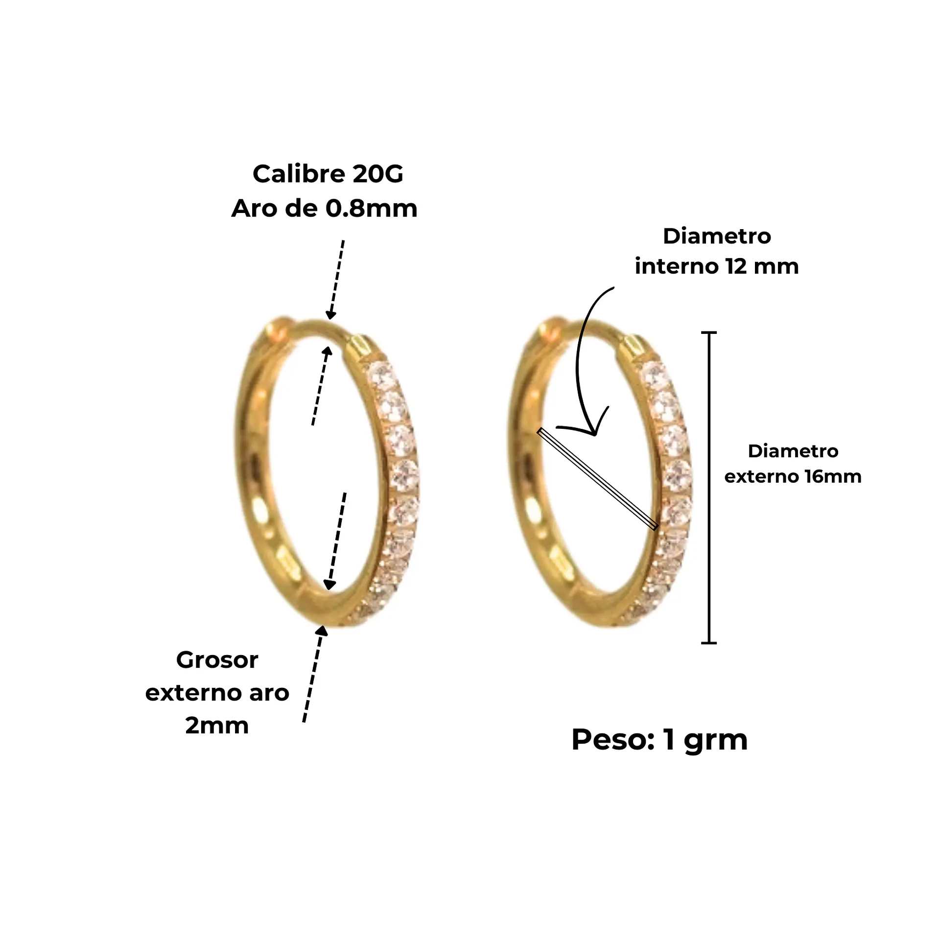 Argollas Aura Shine 12mm Titanio Astm F136 Chapado En Oro 18k 3