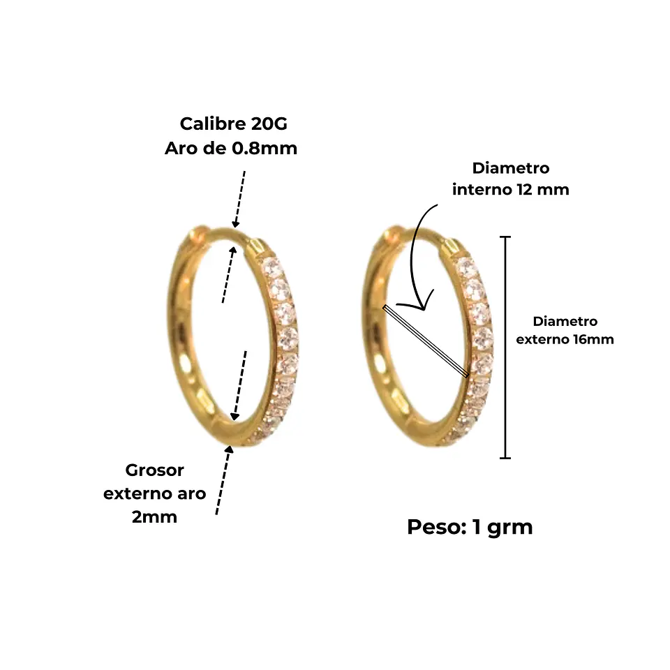 Argollas Aura Shine 12mm Titanio Astm F136 Chapado En Oro 18k 3