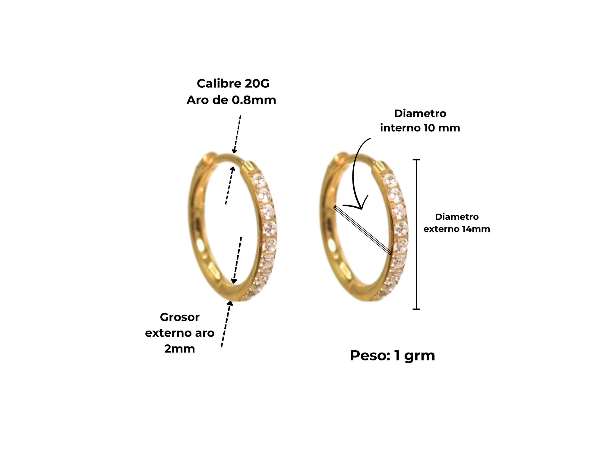 Argollas Aura Shine 10mm Titanio Astm F136 Chapado En Oro 18k 3
