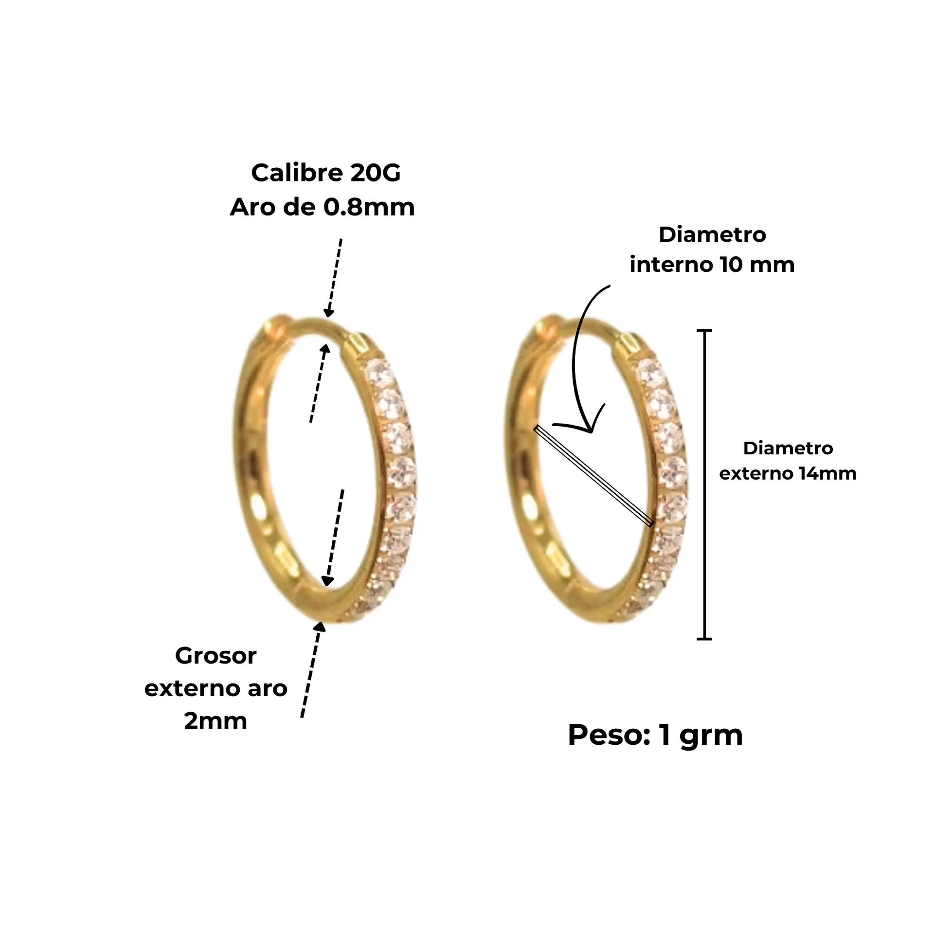 Argollas Aura Shine 10mm Titanio Astm F136 Chapado En Oro 18k 3