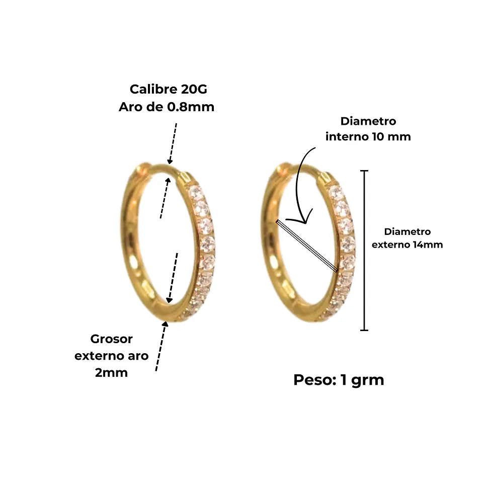 Argollas Aura Shine 10mm Titanio Astm F136 Chapado En Oro 18k 3