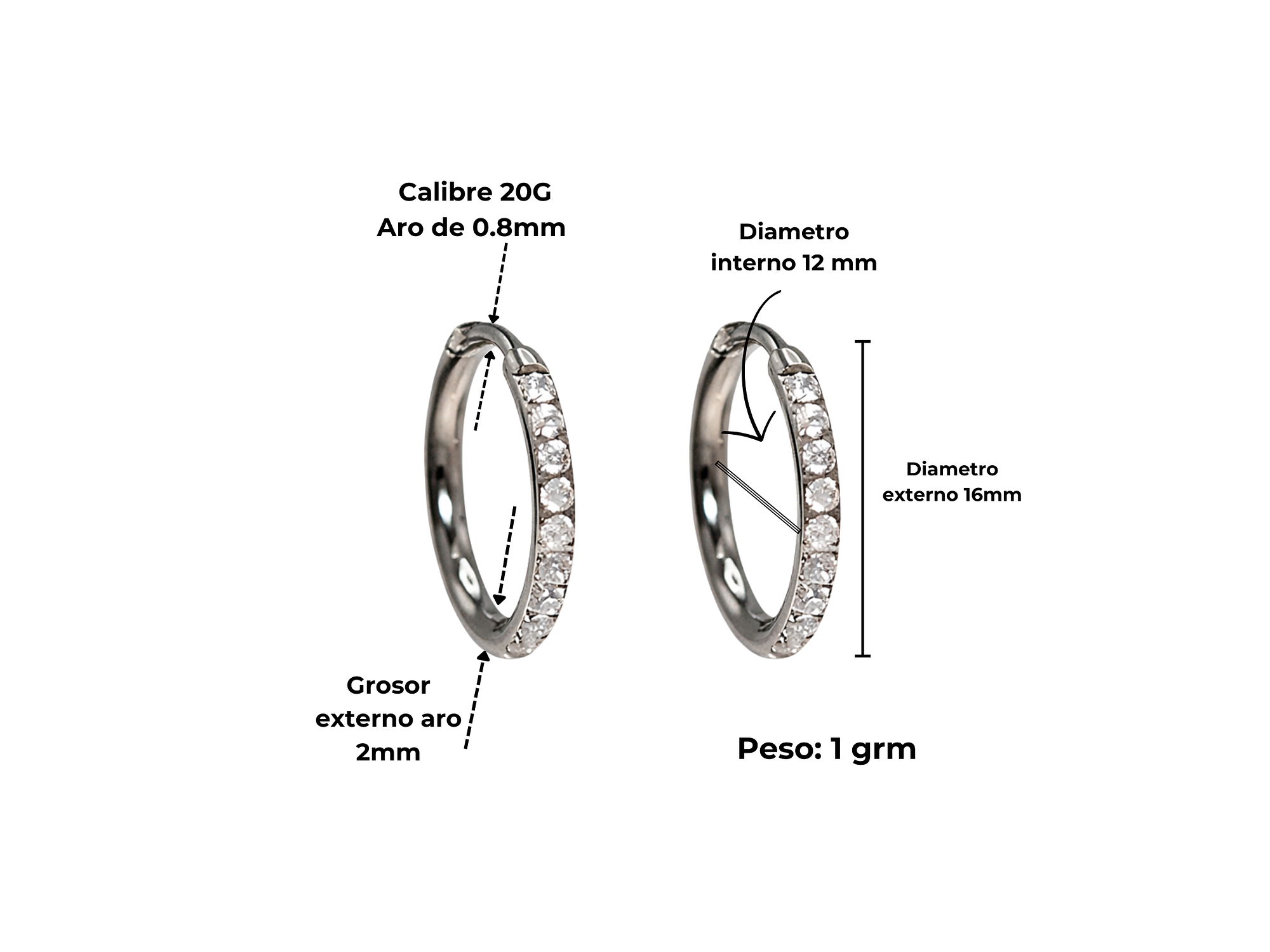 Argollas Aura Shine 12mm Titanio Astm F136 plateadas 3