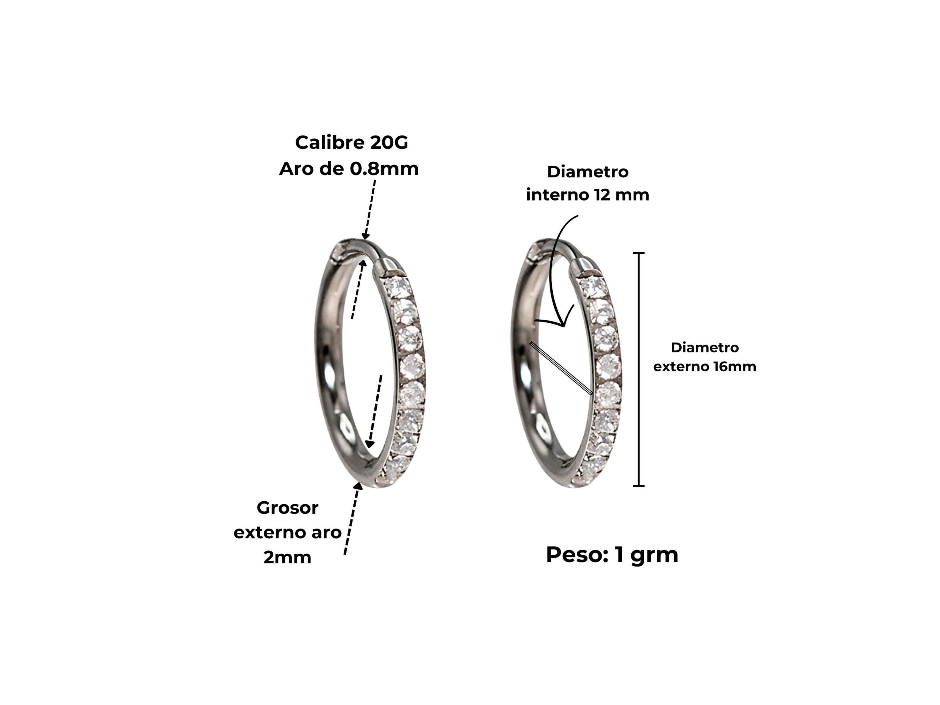Argollas Aura Shine 12mm Titanio Astm F136 plateadas 3