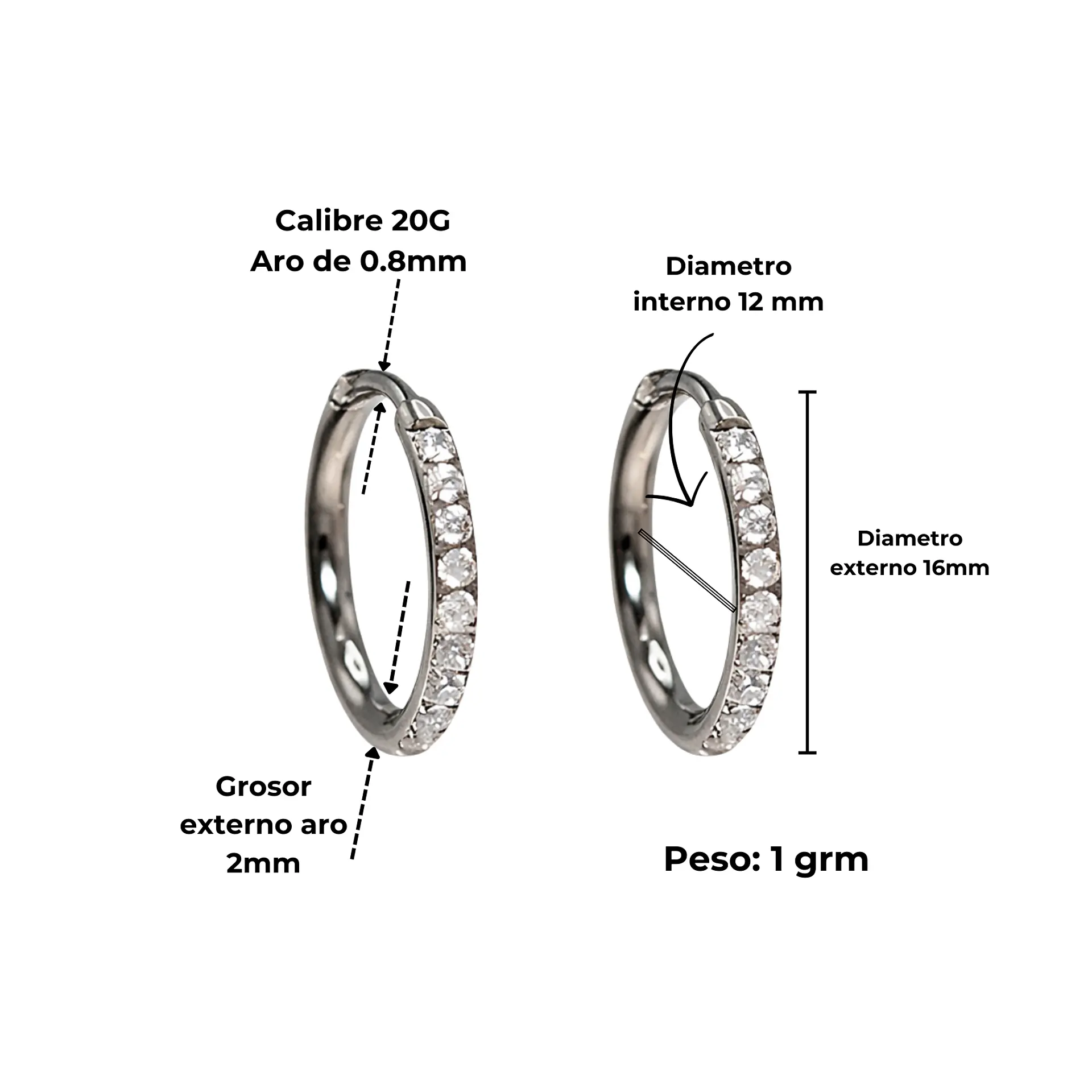 Argollas Aura Shine 12mm Titanio Astm F136 plateadas 3
