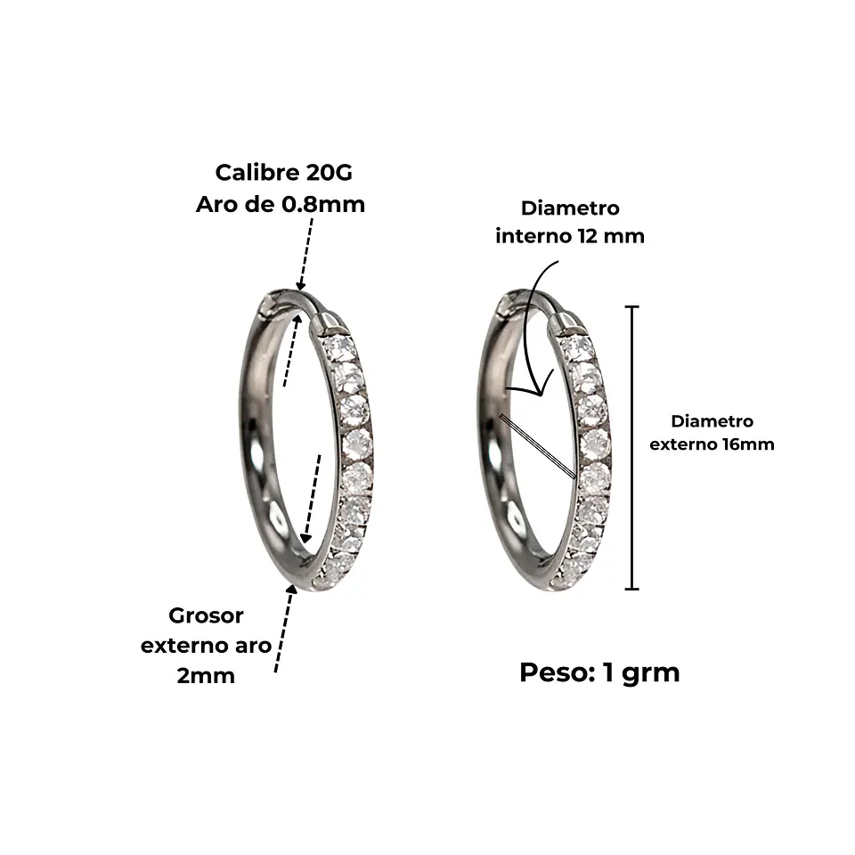 Argollas Aura Shine 12mm Titanio Astm F136 plateadas 3