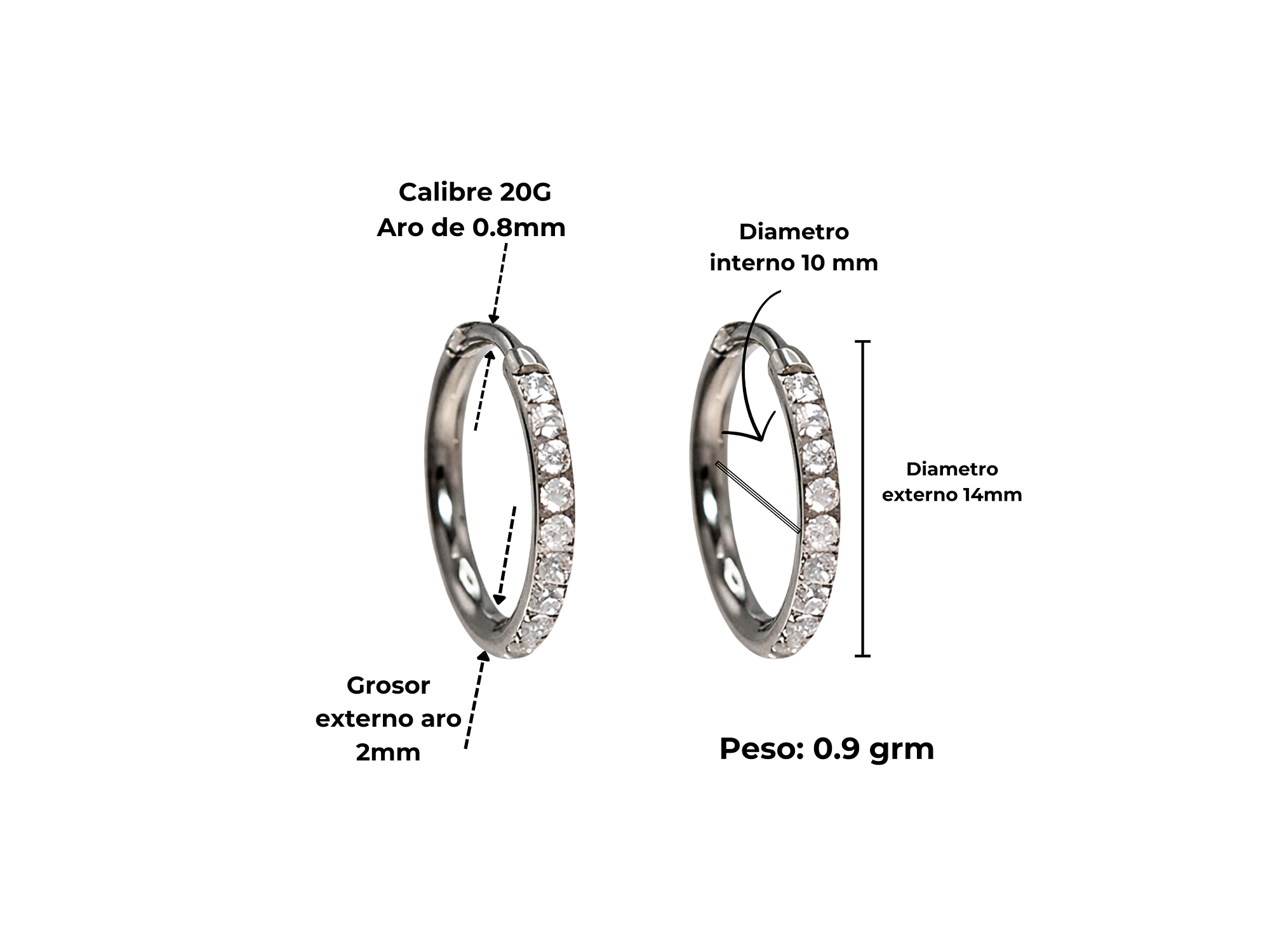 Argollas Aura Shine 10mm Titanio Astm F136 plateadas 4