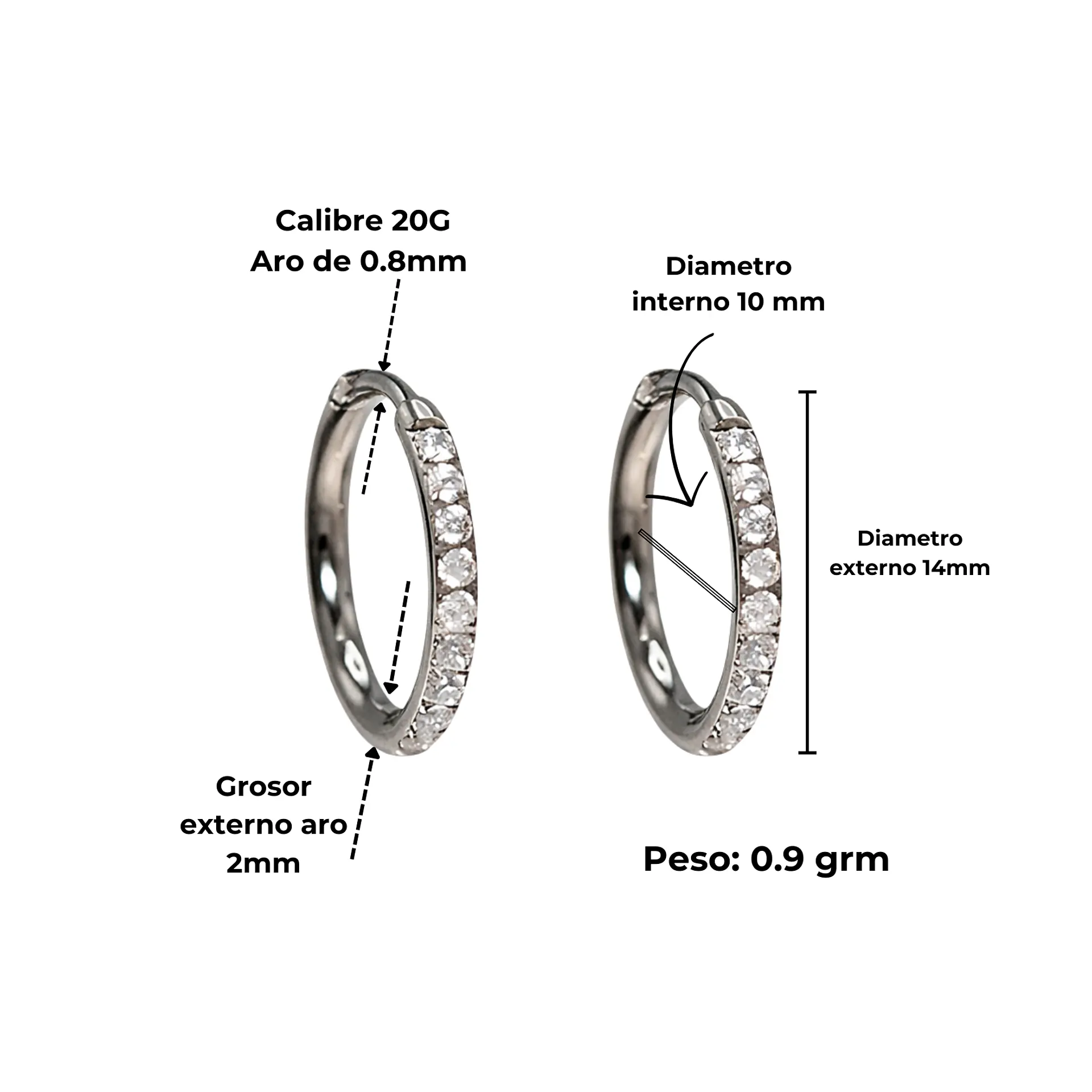 Argollas Aura Shine 10mm Titanio Astm F136 plateadas 4