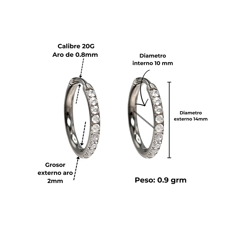 Argollas Aura Shine 10mm Titanio Astm F136 plateadas 4