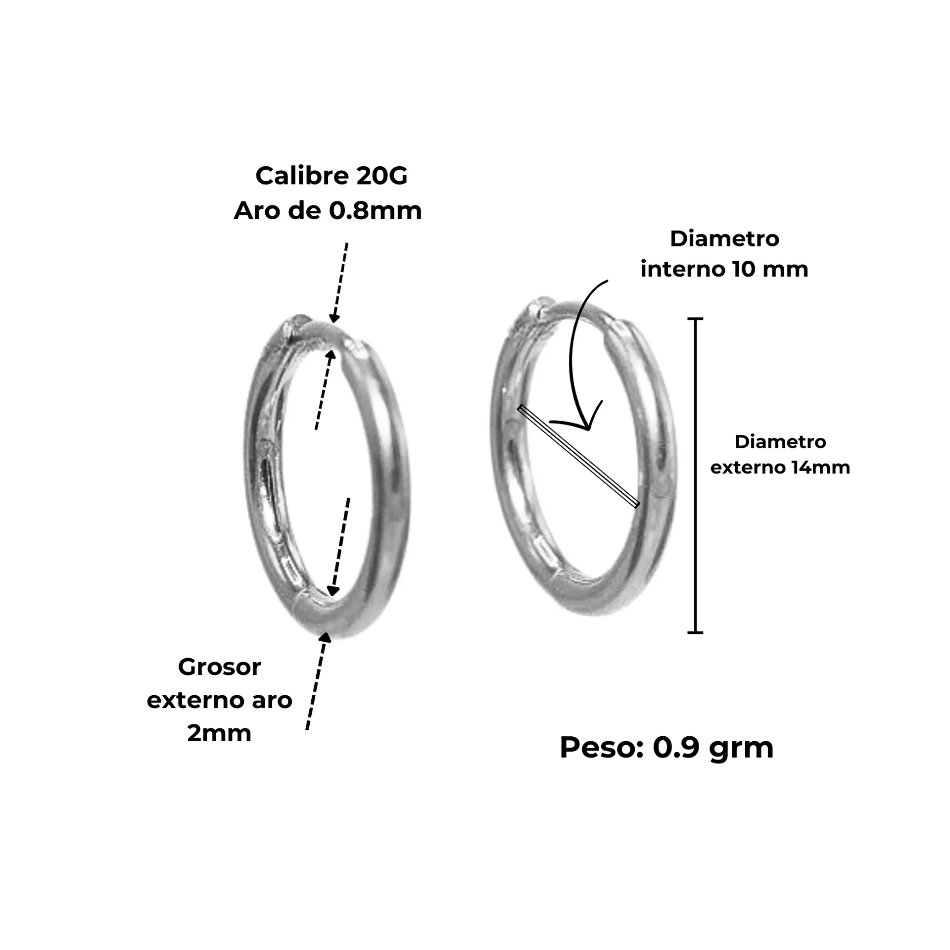 Argollas Lisas aura 10mm Titanio Astm F136 plateadas 3