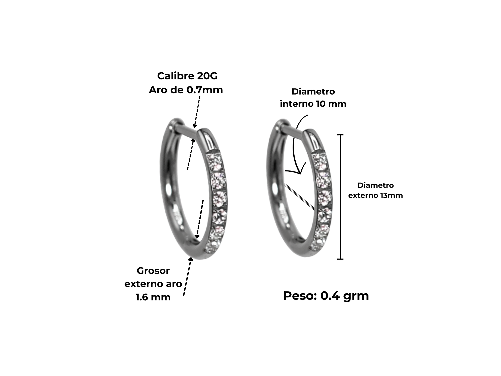 Argollas Aura Slim 10mm Zirconias titanio ASTM F136 cierre ballesta 3