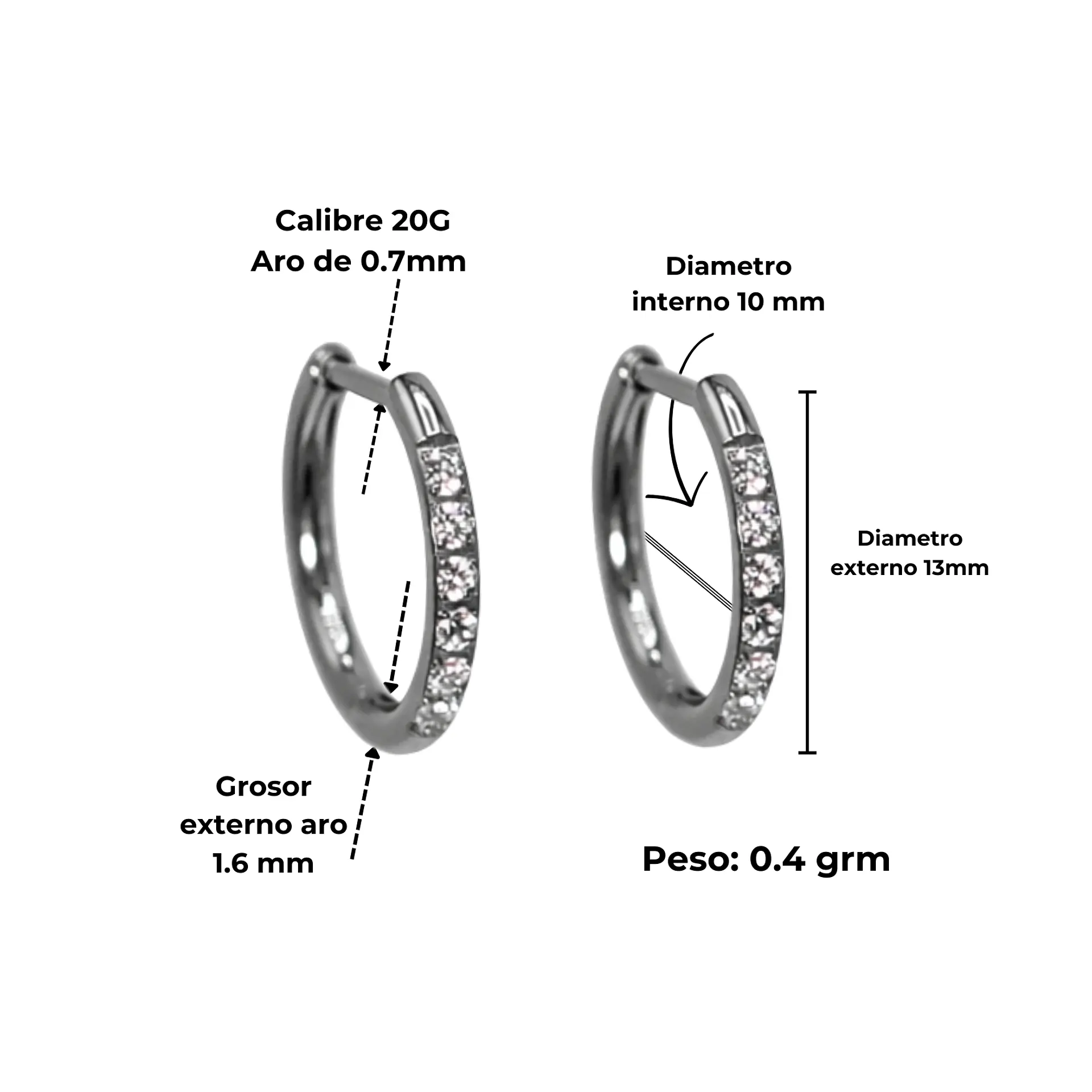 Argollas Aura Slim 10mm Zirconias titanio ASTM F136 cierre ballesta 3