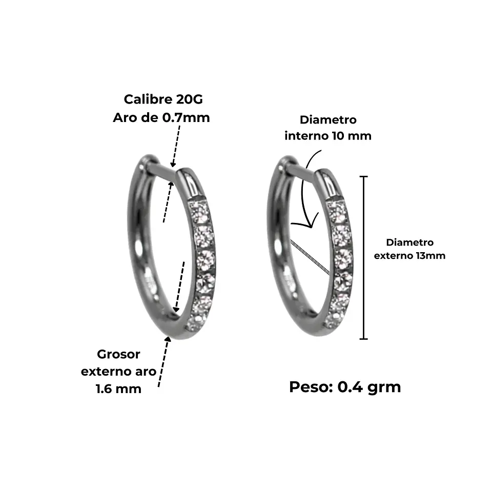 Argollas Aura Slim 10mm Zirconias titanio ASTM F136 cierre ballesta 3