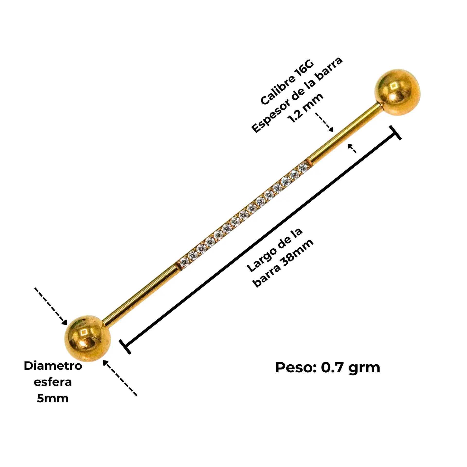 Piercing Industrial Lili 16G Titanio ASTM F-136 Zirconias  3