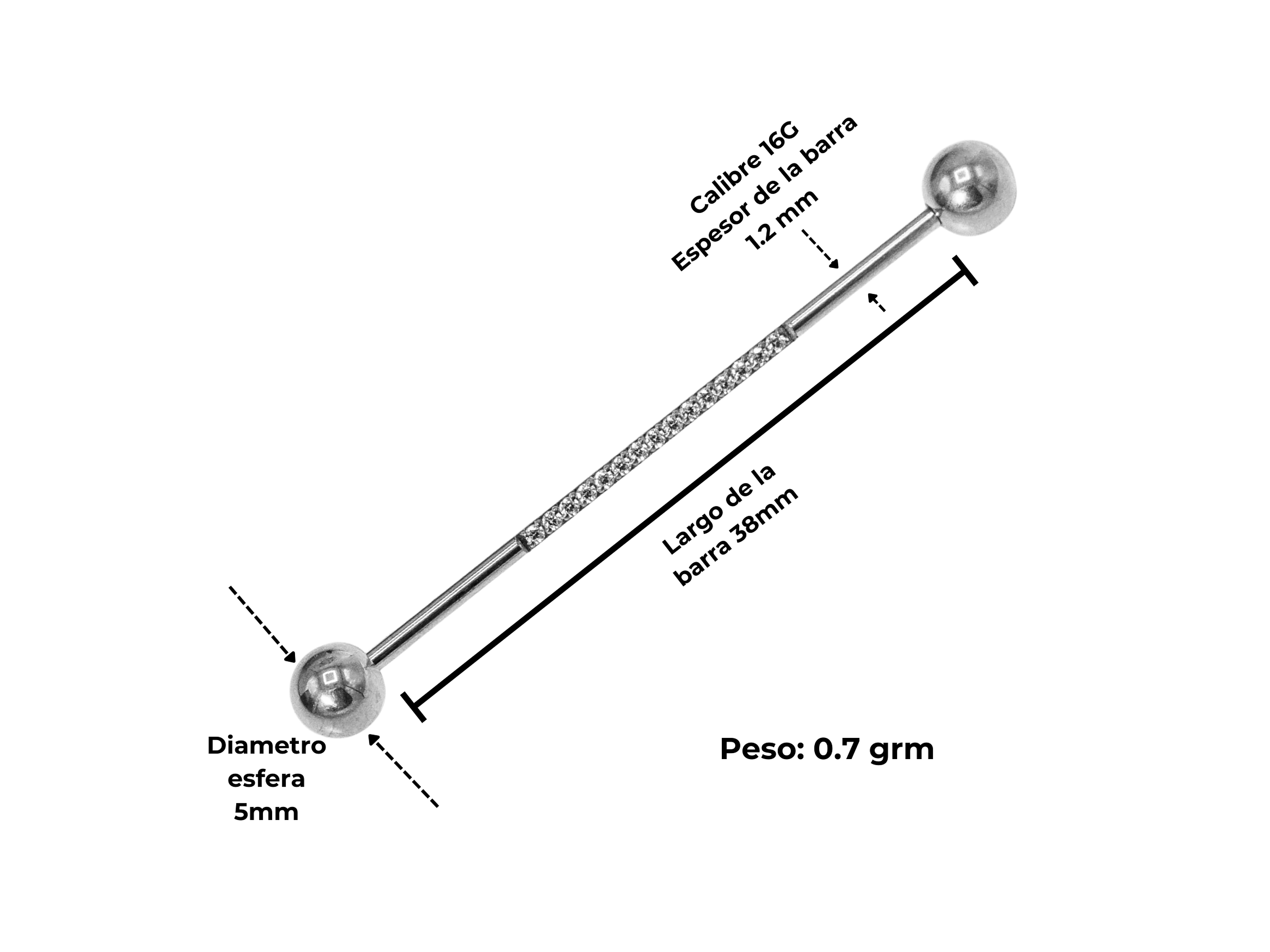 Piercing Industrial Titanio ASTM F-136 Plateado Zirconias 3