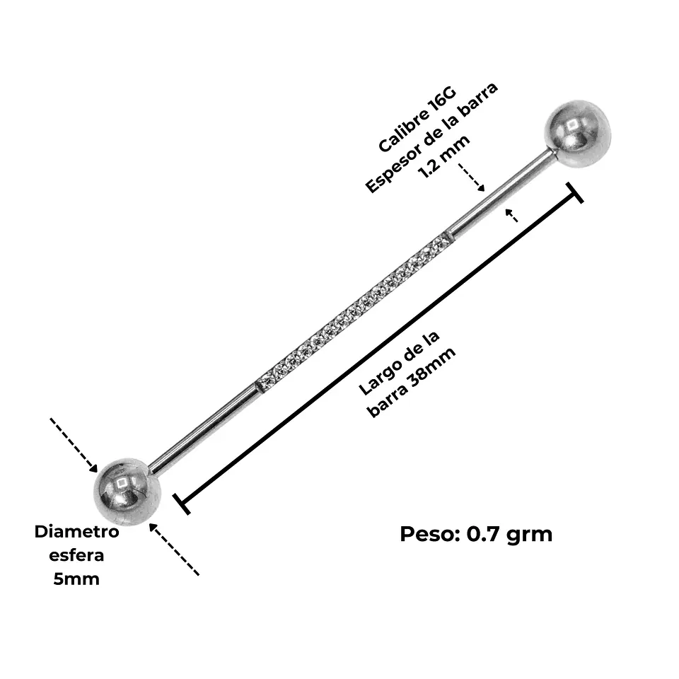 Piercing Industrial Lili Titanio ASTM F-136 Plateado Zirconias 3