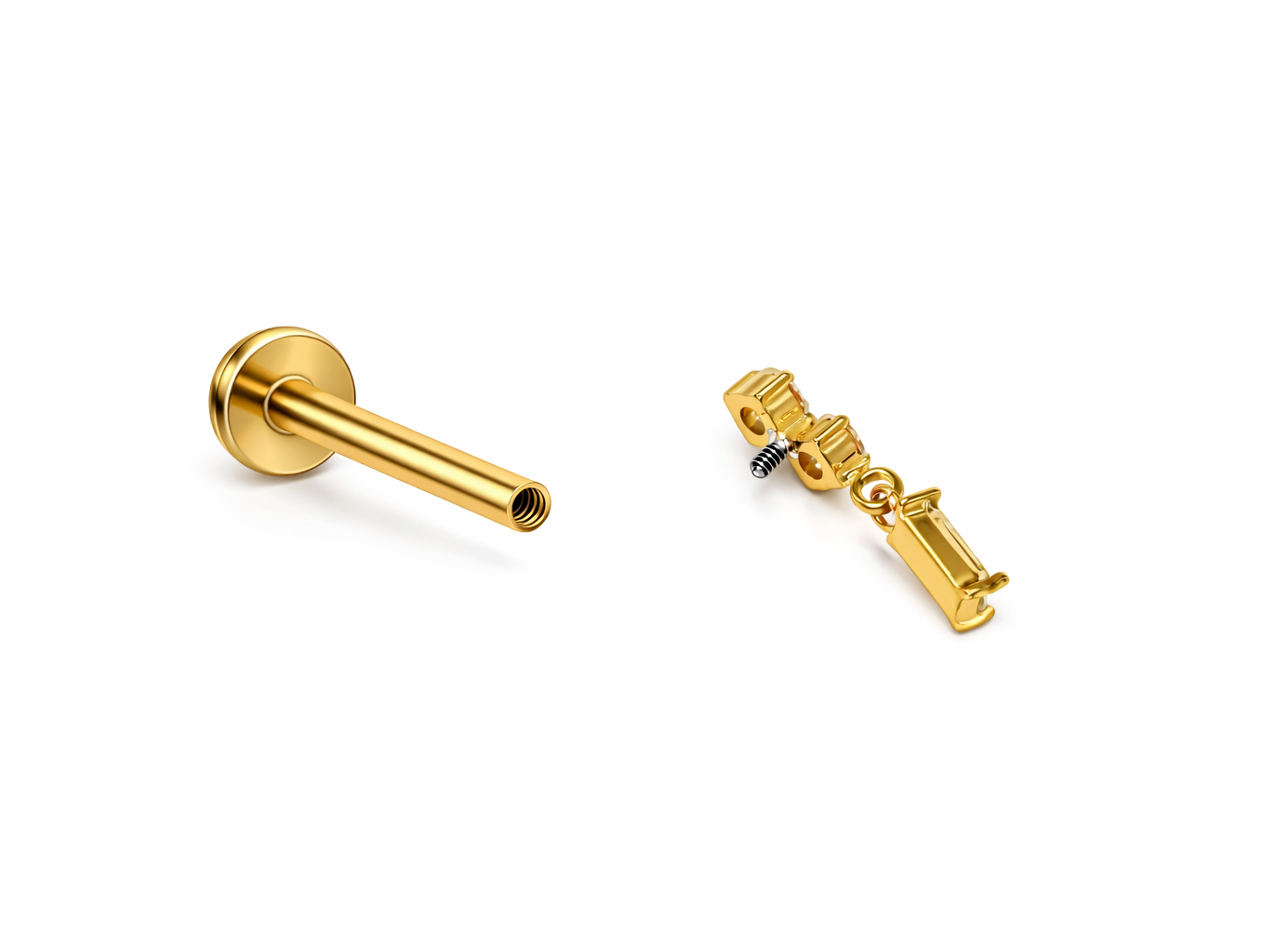 Piercing Ivis labret colgante zirconia 16G Titanio F136 dorado 6