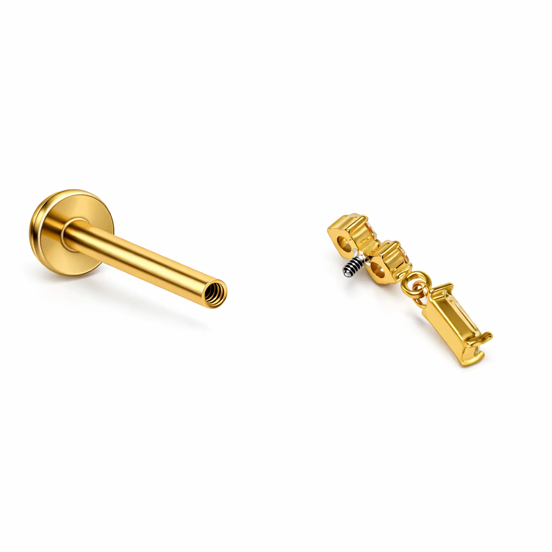 Piercing Ivis labret colgante zirconia 16G Titanio F136 dorado 6