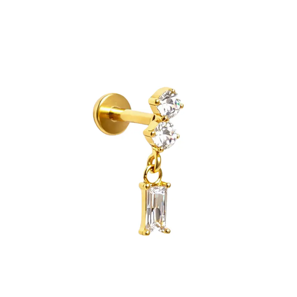 Piercing Ivis labret colgante zirconia 16G Titanio F136 dorado 8