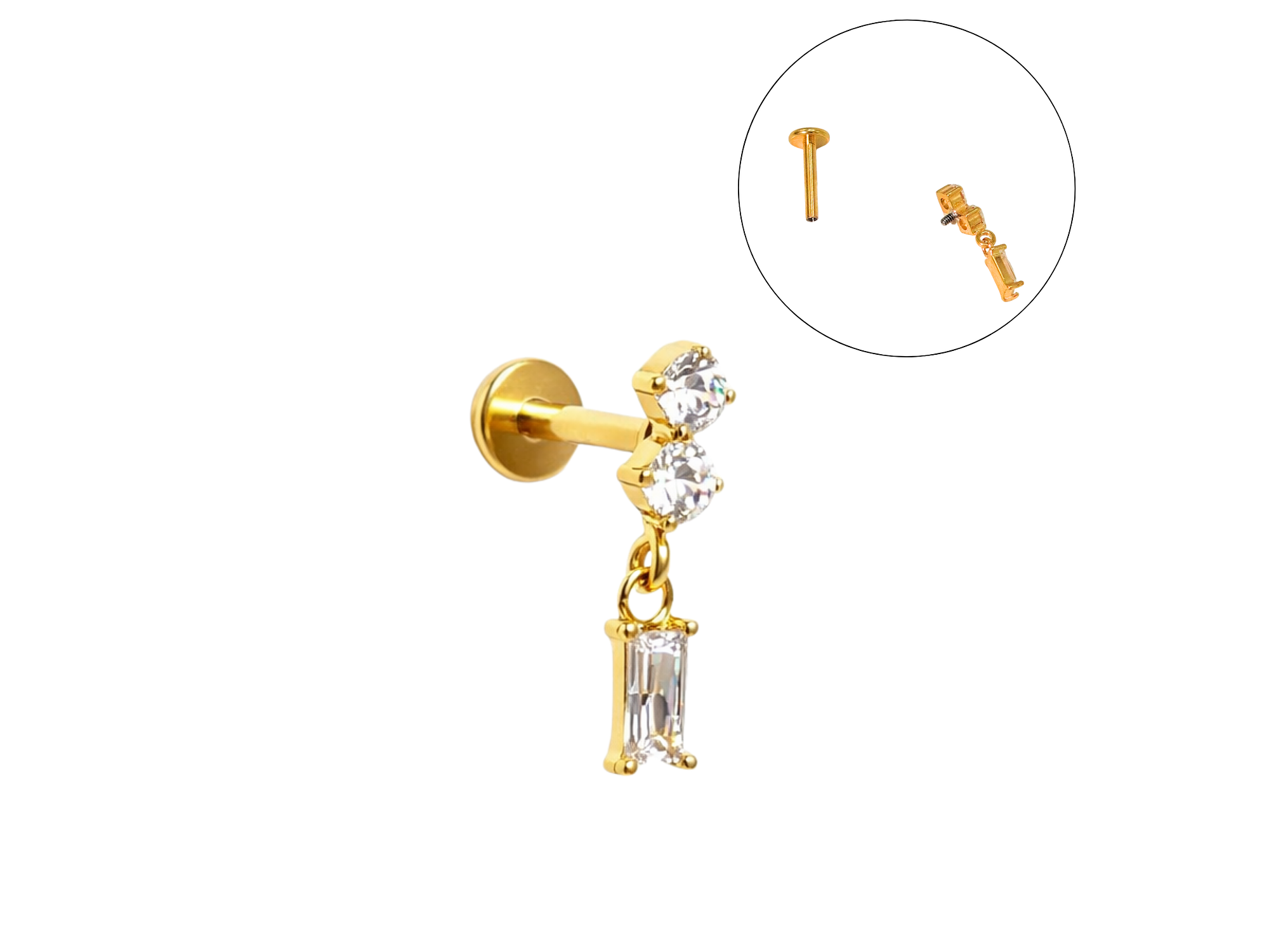 Piercing Ivis labret colgante zirconia 16G Titanio F136 dorado 1