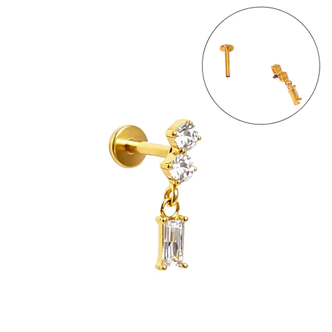 Piercing Ivis labret colgante zirconia 16G Titanio F136 dorado
