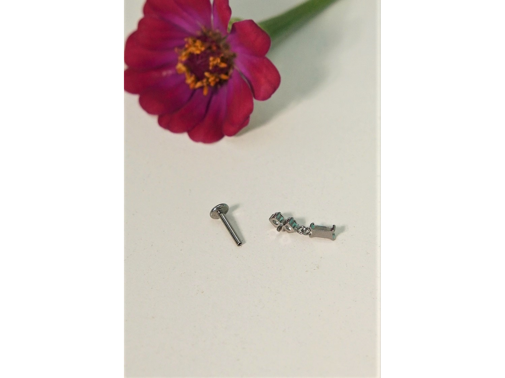 Piercing Ivis labret colgante zirconia 16G Titanio F136 plateados 7