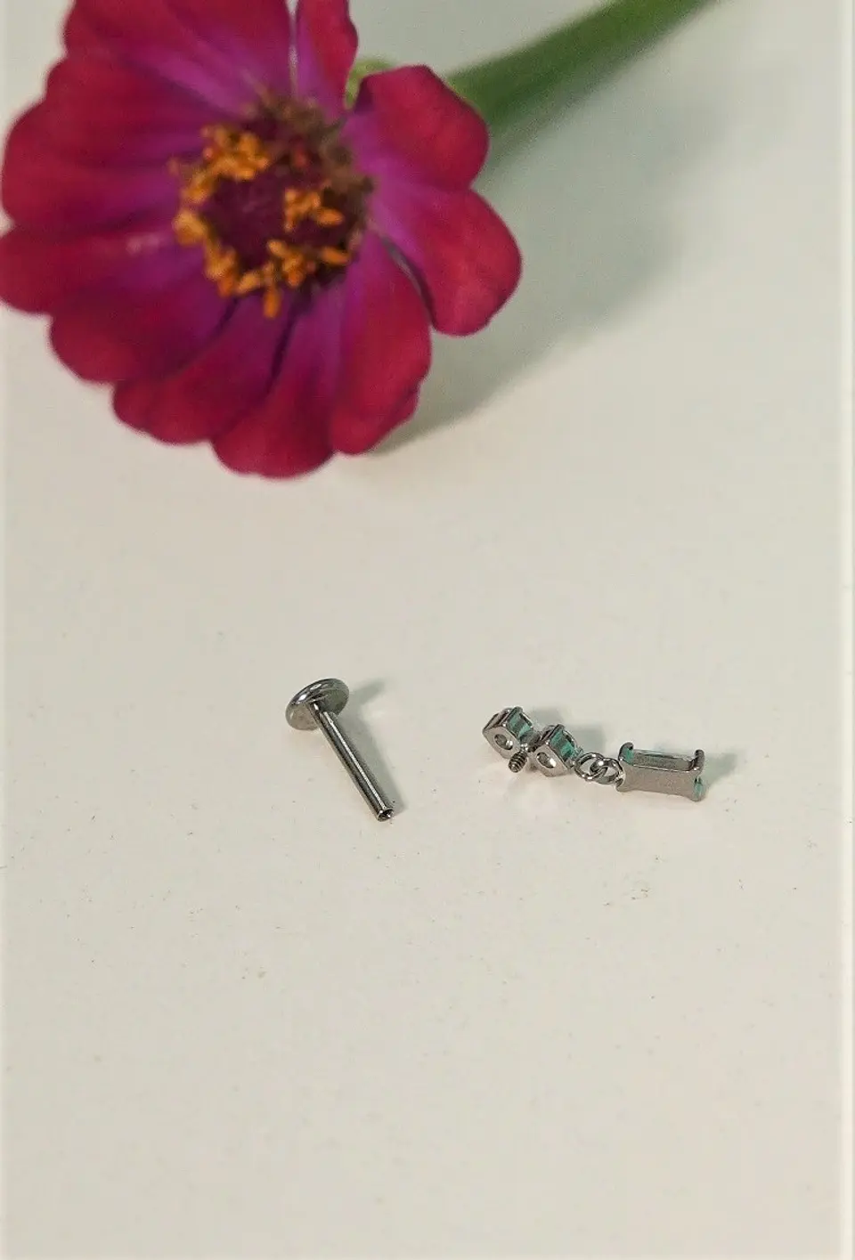 Piercing Ivis labret colgante zirconia 16G Titanio F136 plateados 7
