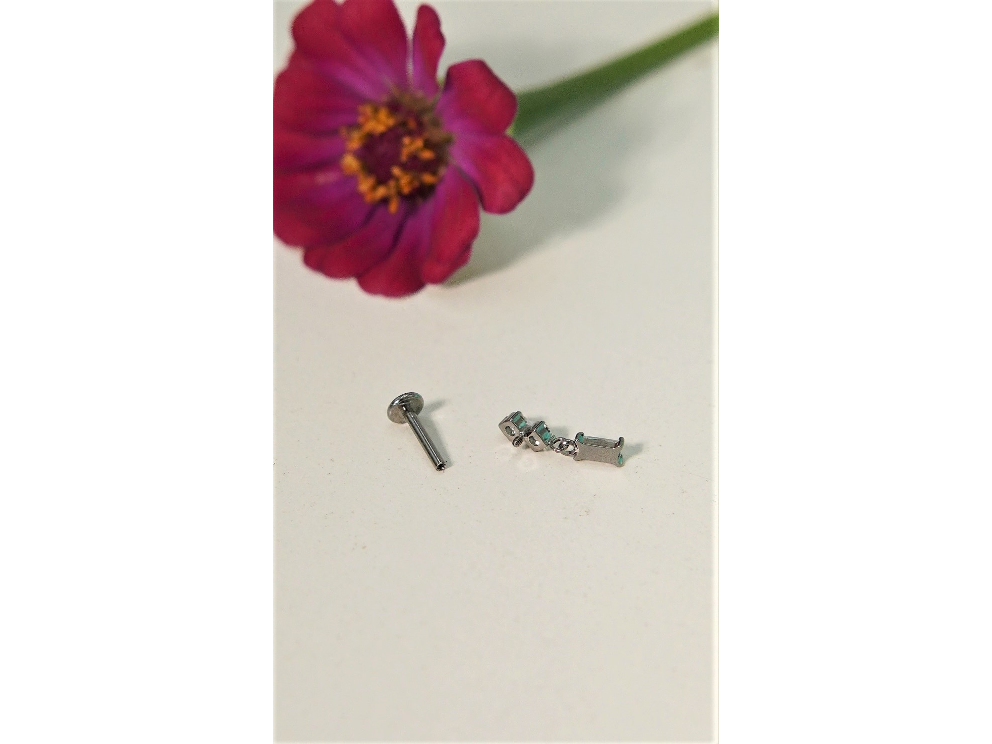 Piercing Ivis labret colgante zirconia 16G Titanio F136 plateados 9
