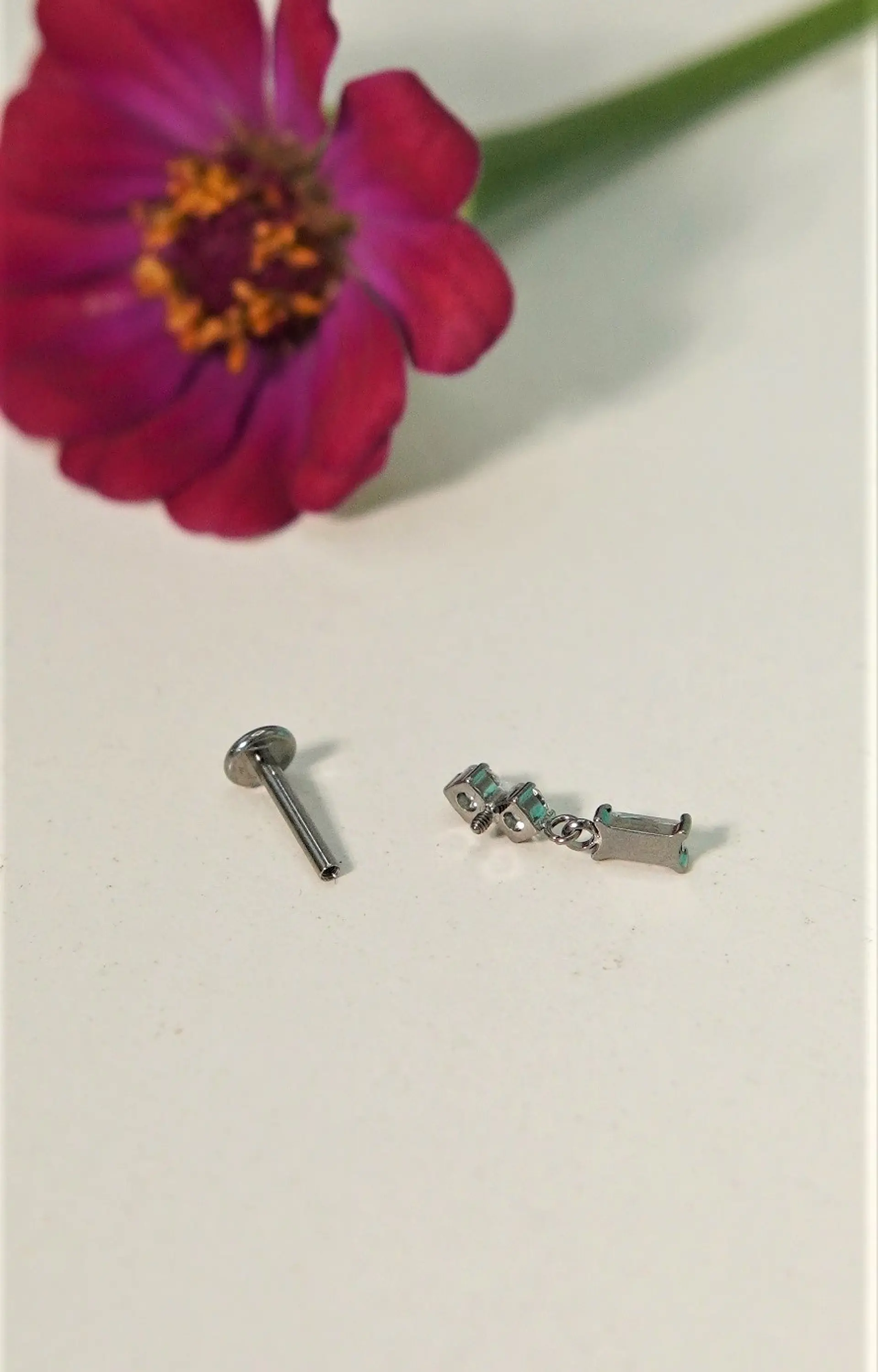 Piercing Ivis labret colgante zirconia 16G Titanio F136 plateados 9