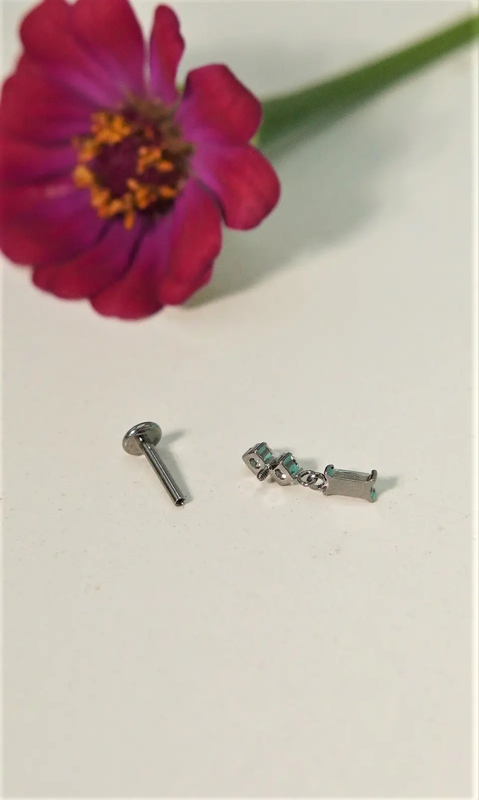 Piercing Ivis labret colgante zirconia 16G Titanio F136 plateados 9