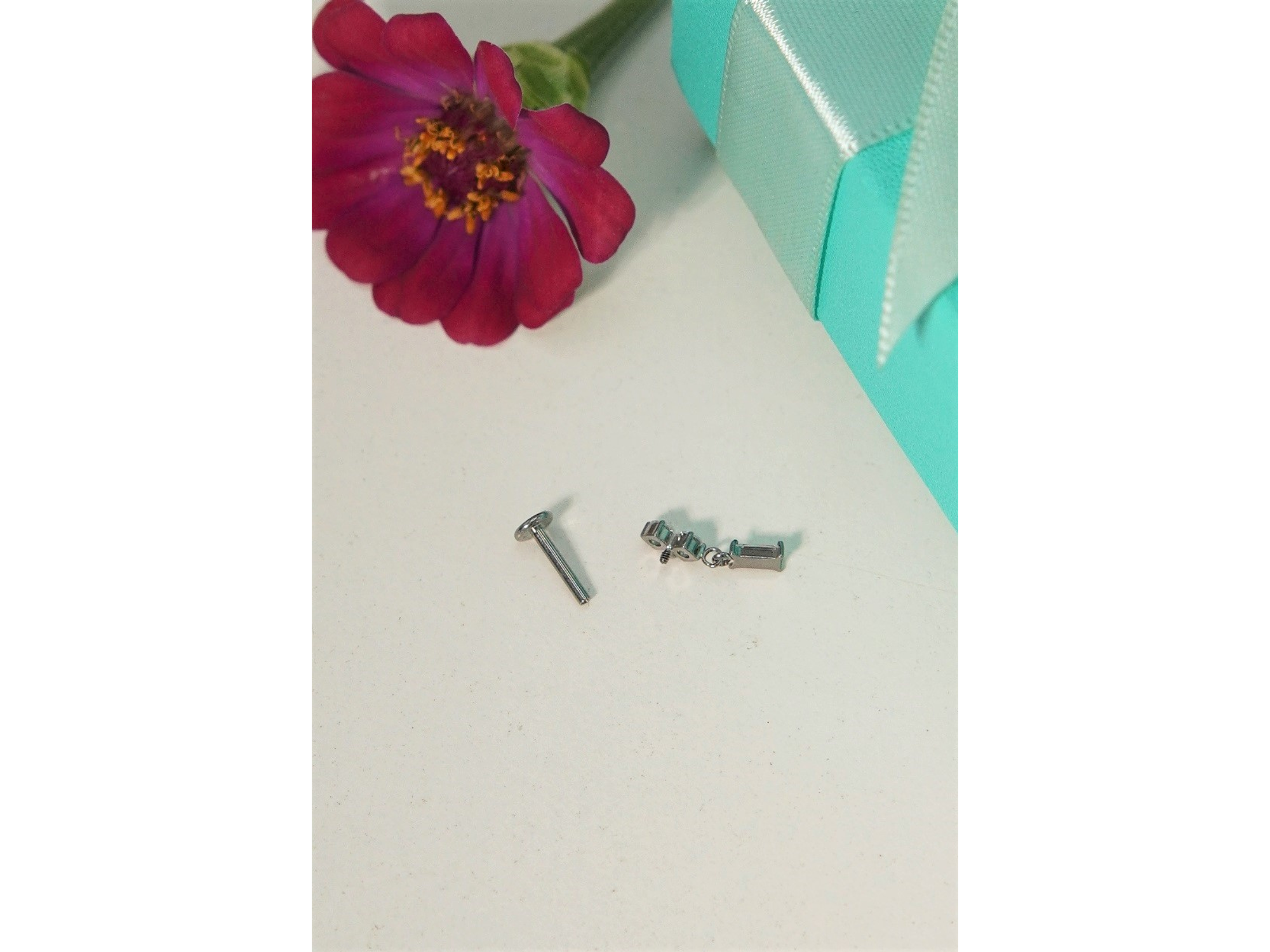 Piercing Ivis labret colgante zirconia 16G Titanio F136 plateados 10