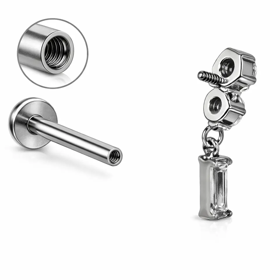 Piercing Ivis labret colgante zirconia 16G Titanio F136 plateados 5