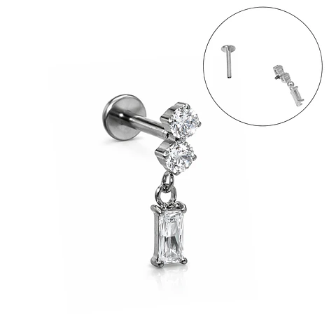 Piercing Ivis labret colgante zirconia 16G Titanio F136 plateados