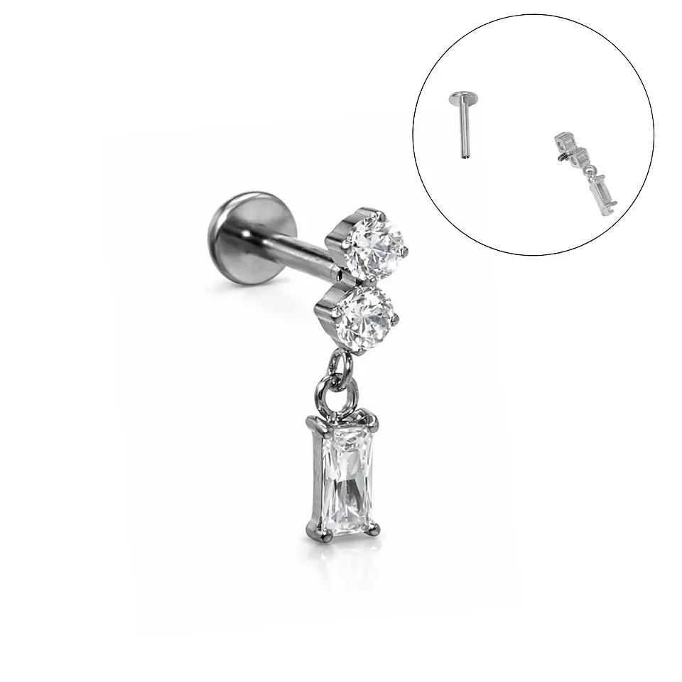 Piercing Ivis labret colgante zirconia 16G Titanio F136 plateados 1