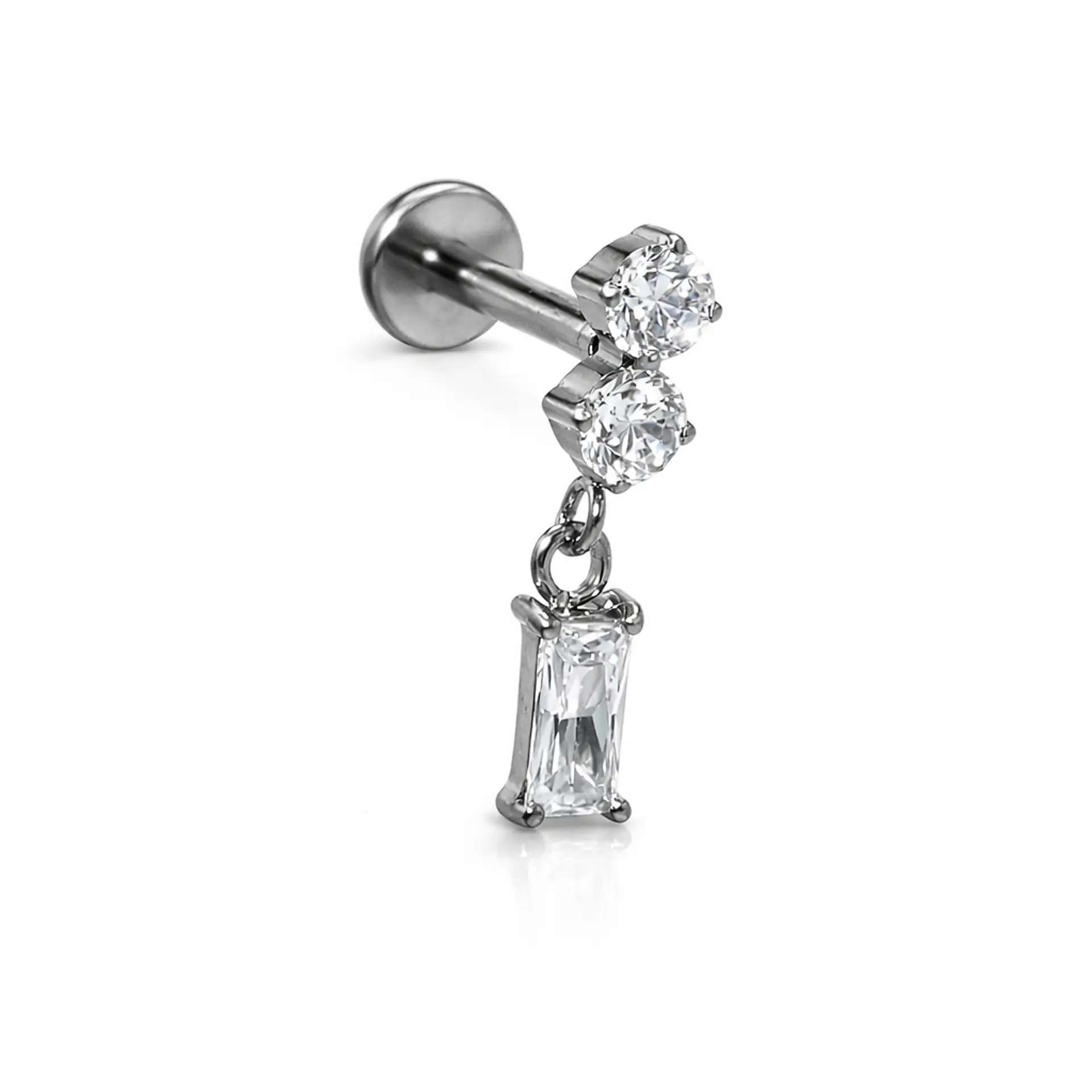 Piercing Ivis labret colgante zirconia 16G Titanio F136 plateados 8