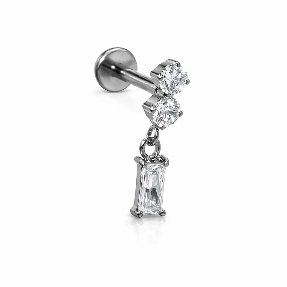 Piercing Ivis labret colgante zirconia 16G Titanio F136 plateados 8