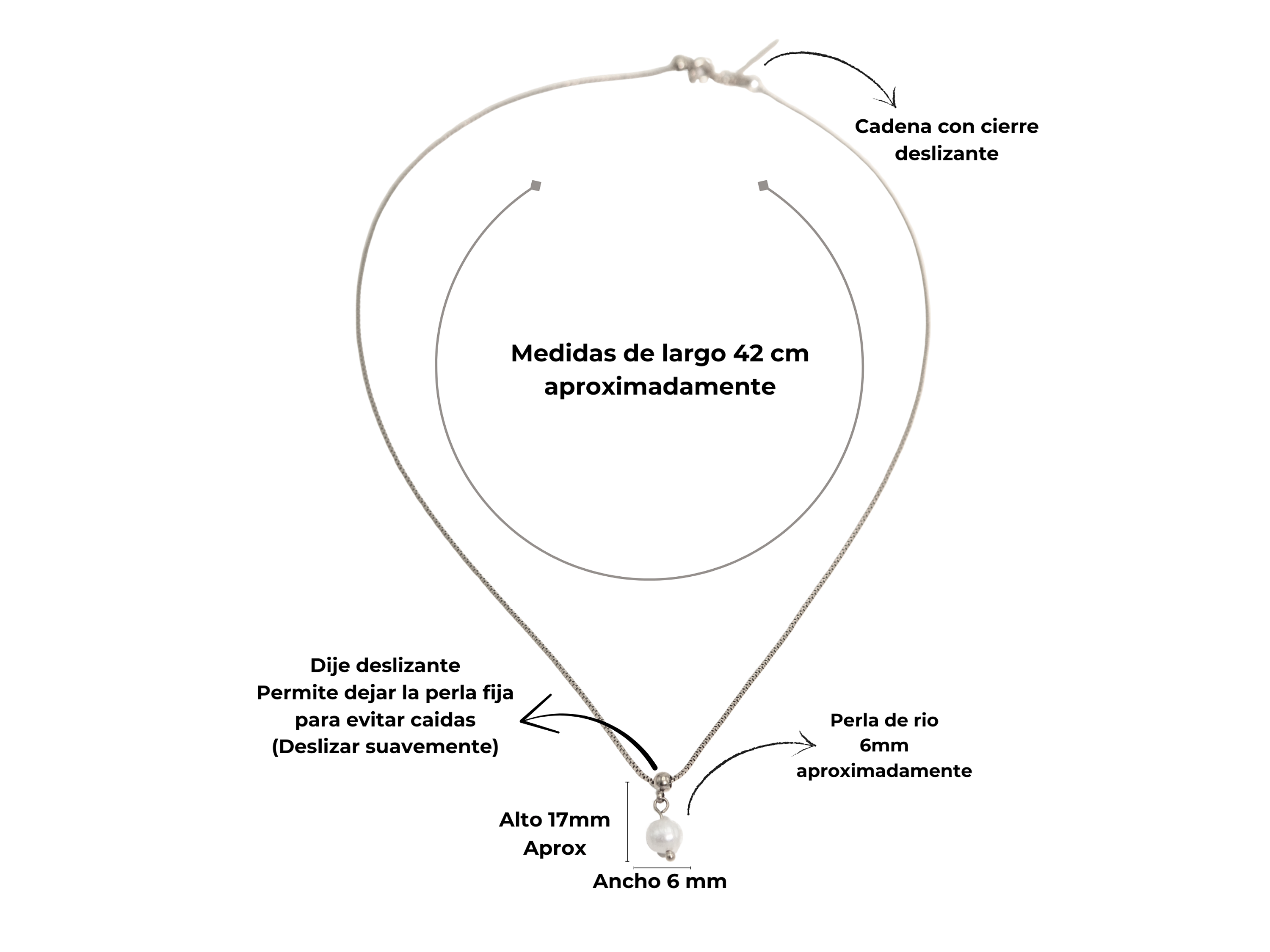 Collar ajustable Nerea perla de rio plateada Riviere 3