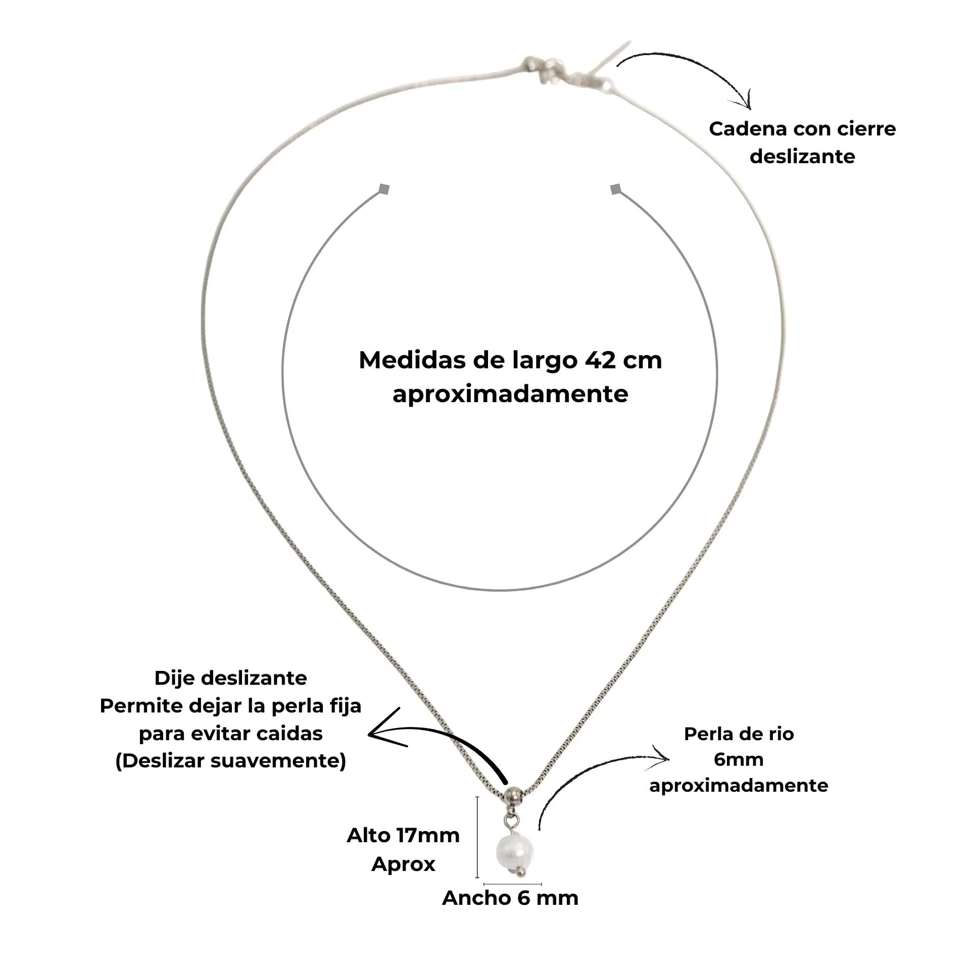 Collar ajustable Nerea perla de rio plateada Riviere 3