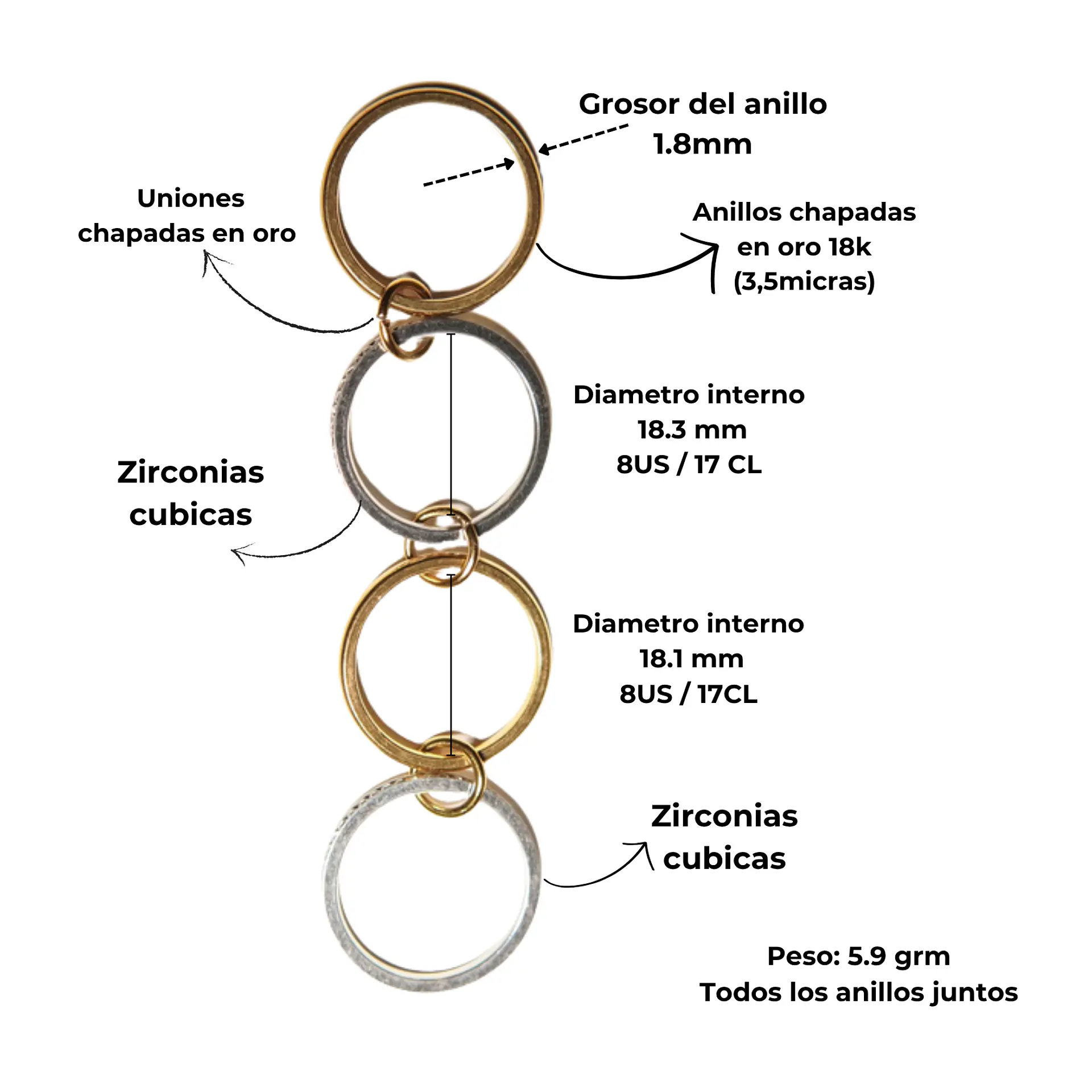 Set 4 anillos apilables Analee chapado en oro 18k 3