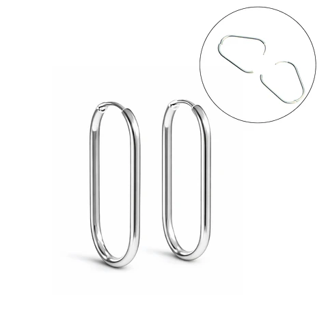 Argollas Aura largas ovaladas titanio ASTM F136 plateadas