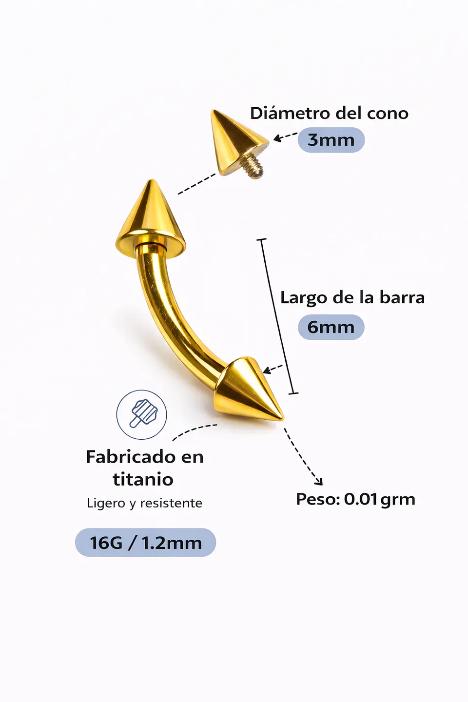 Piercing Rook Valentina Titanio 16G Barra Curva 6 mm 5