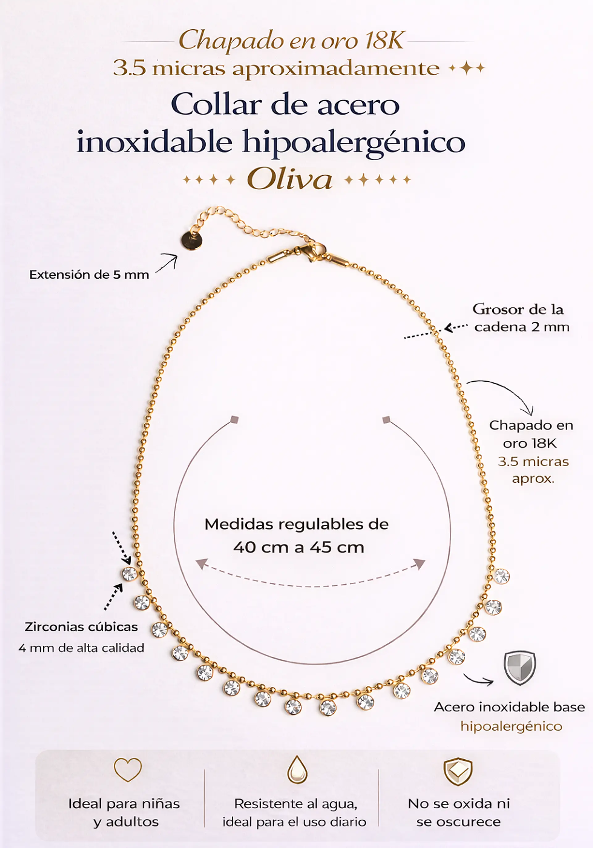 Colgante Oliva chapado en oro 18k zirconias cubicas 4