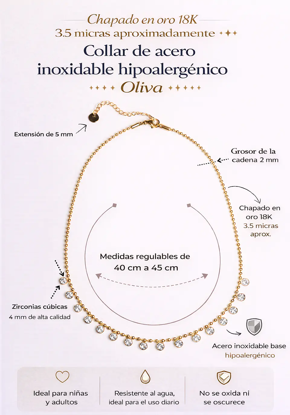 Colgante Oliva chapado en oro 18k zirconias cubicas 4